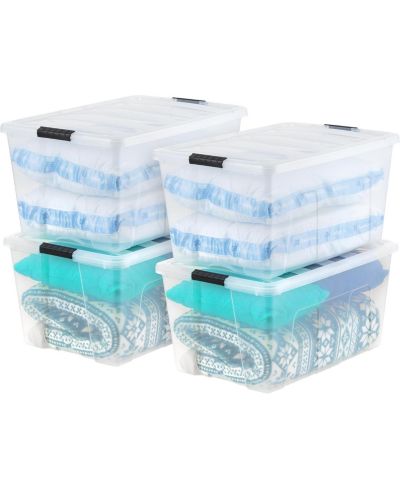 IRIS 94 Qt Stackable Plastic Storage Bins with Lids, 4Pk