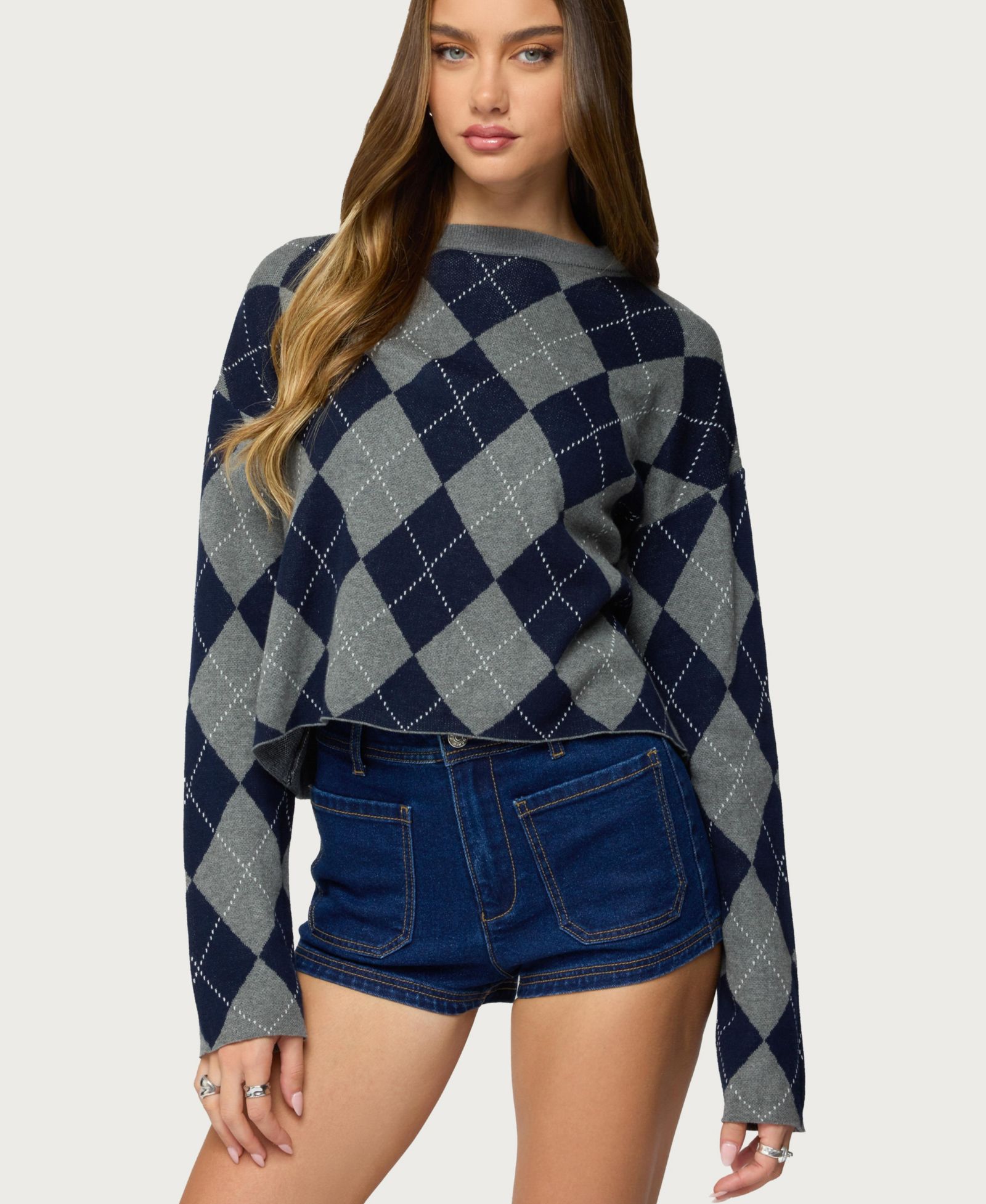 Edikted Women's Prep Girl Argyle Knit Top