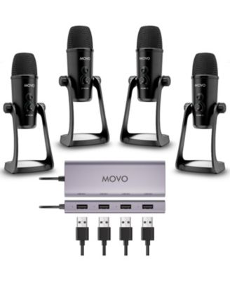 Комплект оборудования для подкастов Movo USB для 4 человек с USB-интерфейсом и 4 конденсаторными микрофонами