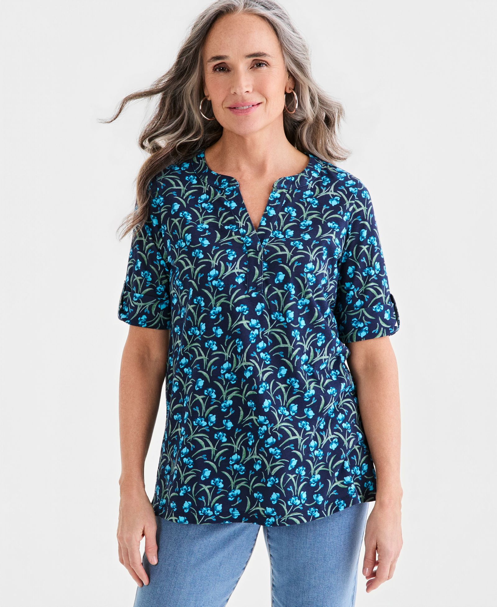 Style & Co Women's Printed Split-Neck Elbow-Sleeve Tunic, Macy's Exclusive