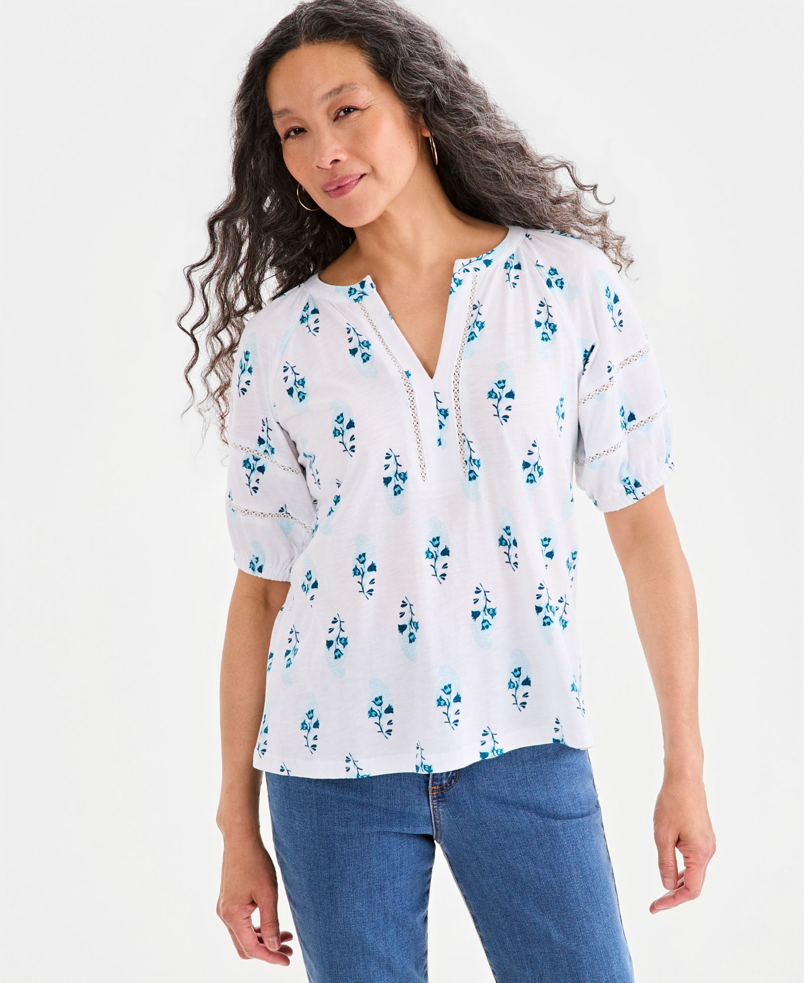 Style & Co Women's Printed Elbow-Sleeve Knit Top, Macy's Exclusive