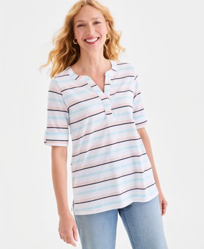 Style & Co Women's Printed Split-Neck Elbow-Sleeve Tunic, Macy's Exclusive