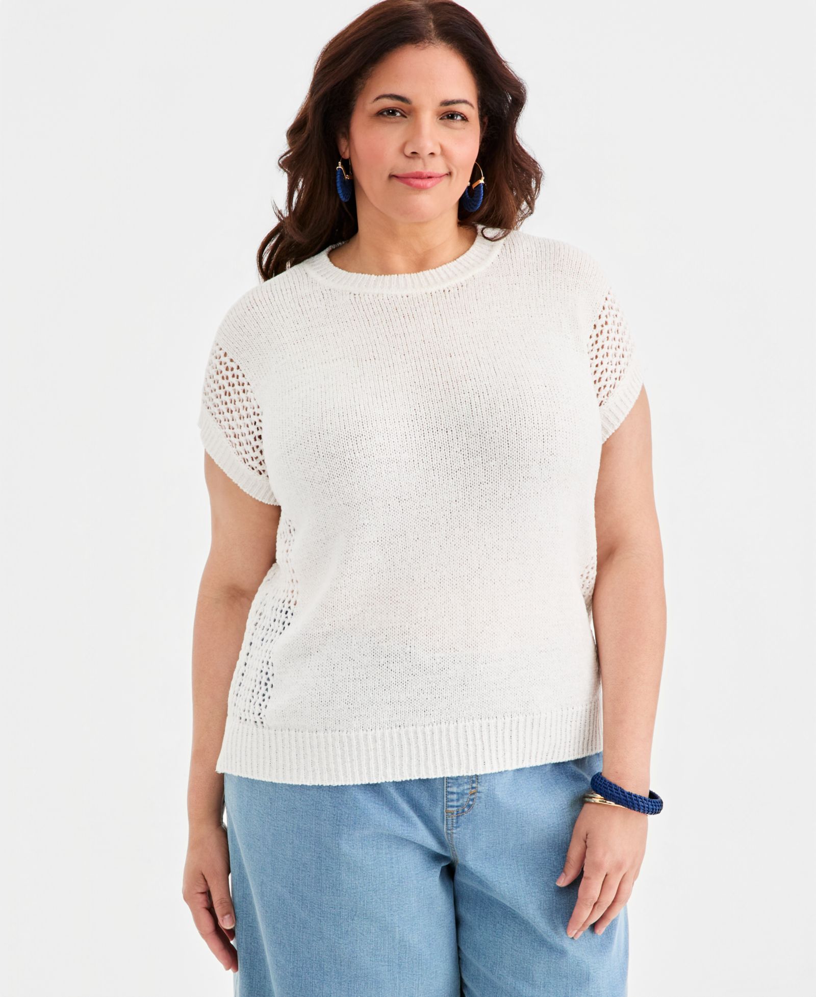 Style & Co Плюс размер джемпер с рукавами дольман Mixed-Stitch