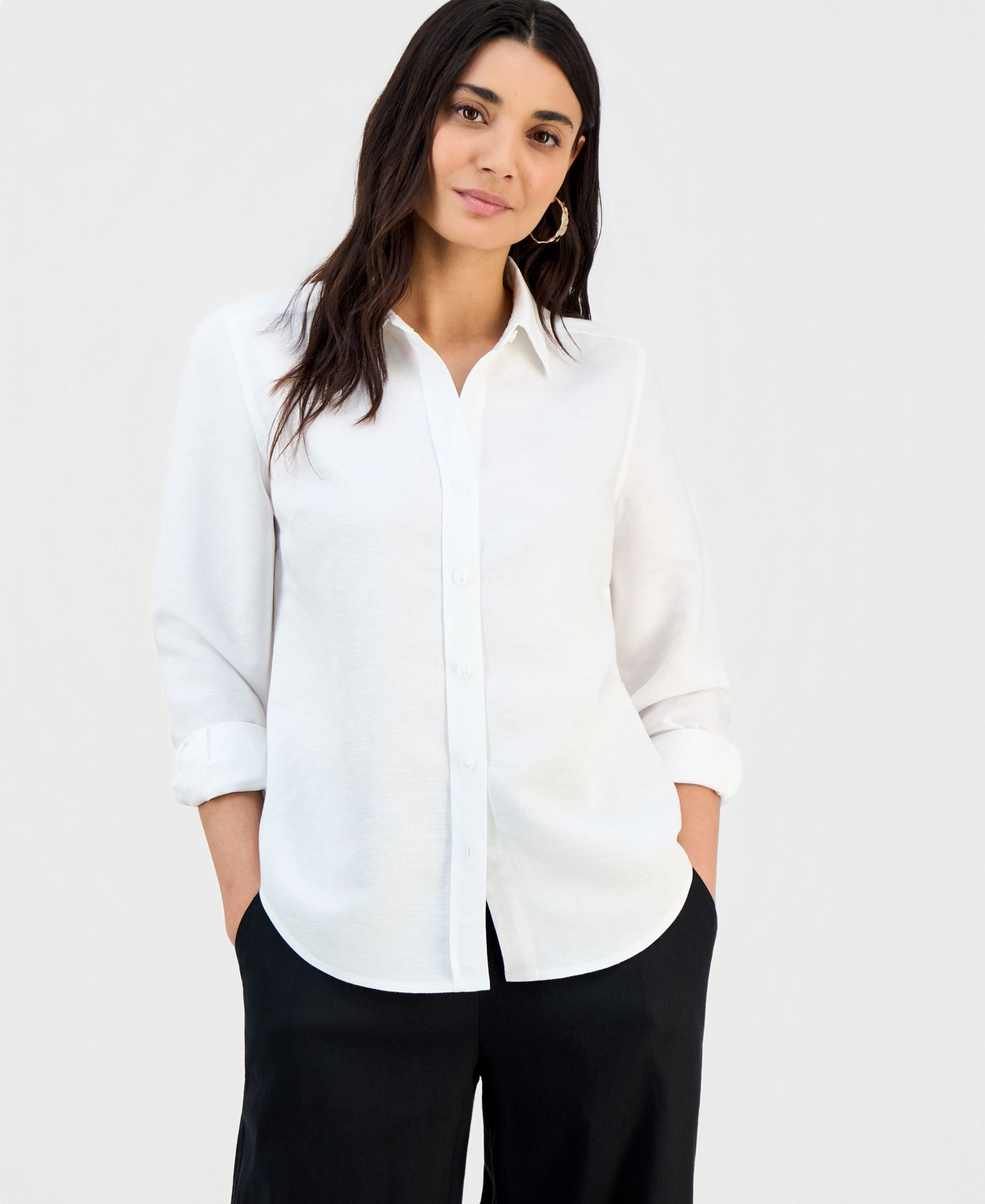 I.N.C. International Concepts Petite Button-Front Long-Sleeve Shirt, Macy's Exclusive