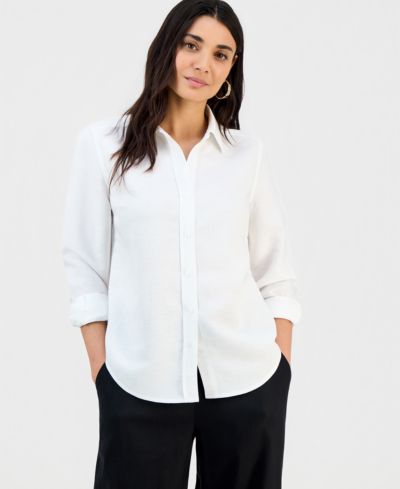 I.N.C. International Concepts Petite Button-Front Long-Sleeve Shirt, Macy's Exclusive