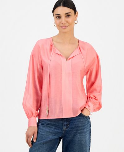 Блузка I.N.C. International Concepts Petite Long-Sleeve Tie Neck