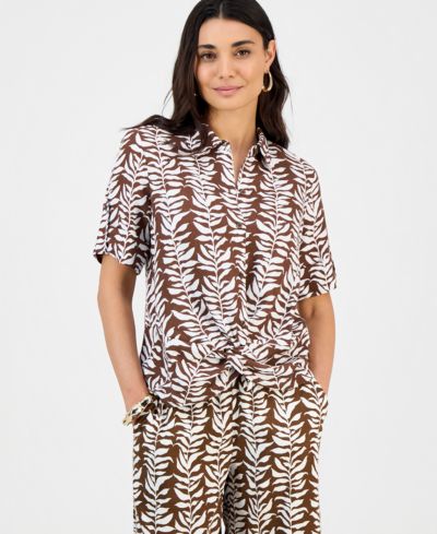 I.N.C. International Concepts Petite Printed Twist-Hem Top, Macy's Exclusive