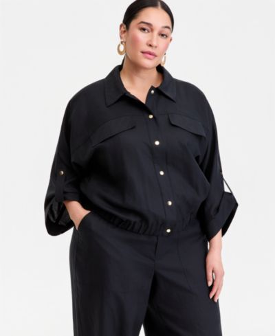 I.N.C. International Concepts Plus Size Roll-Tab-Sleeve Snap-Front Shirt Jacket, Macy's Exclusive