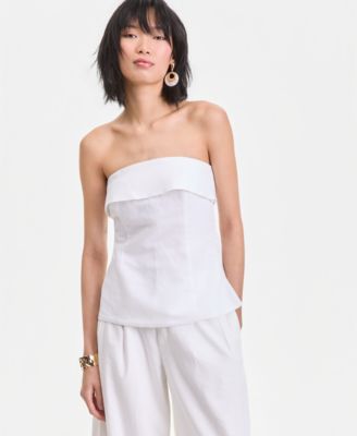 I.N.C. International Concepts Women's Strapless Linen Blend Top, Macy's Exclusive