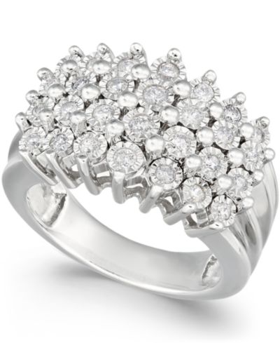 Кольцо с бриллиантами Multi-Row в серебре или золоте 14K Over Sterling Silver