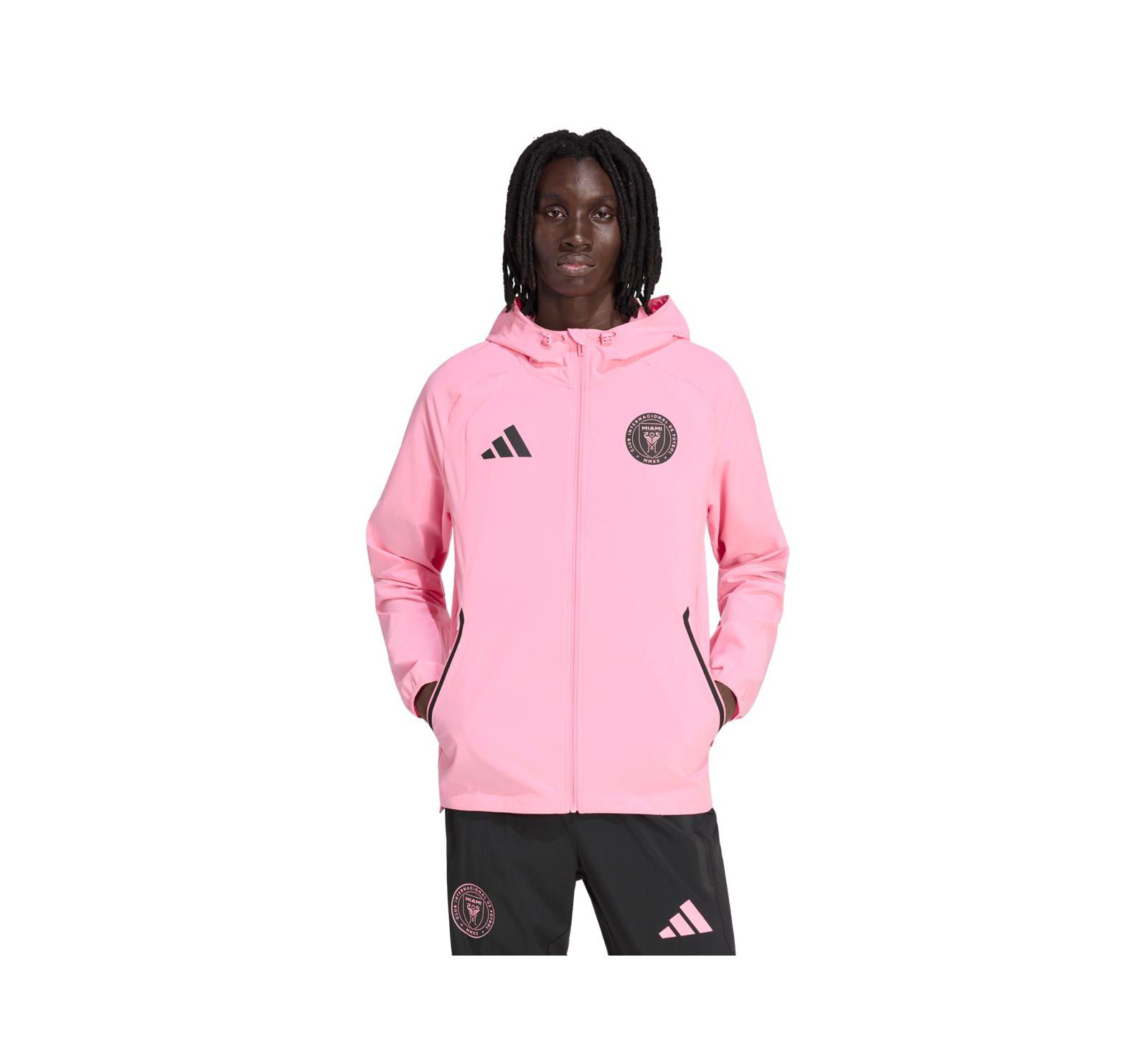 adidas Мужская ветровка-худи Tiro Travel Full-Zip с принтом Inter Miami CF, светло-розовый