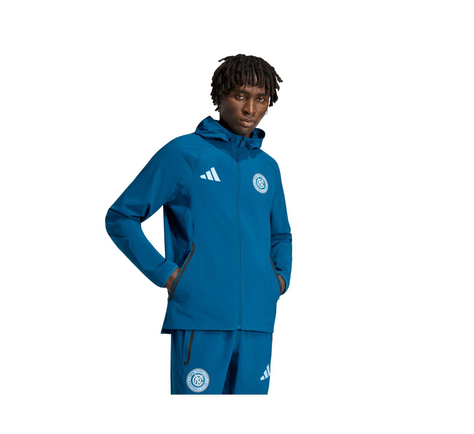 Мужская ветровка Adidas New York City FC Tiro Full-Zip с капюшоном, синяя