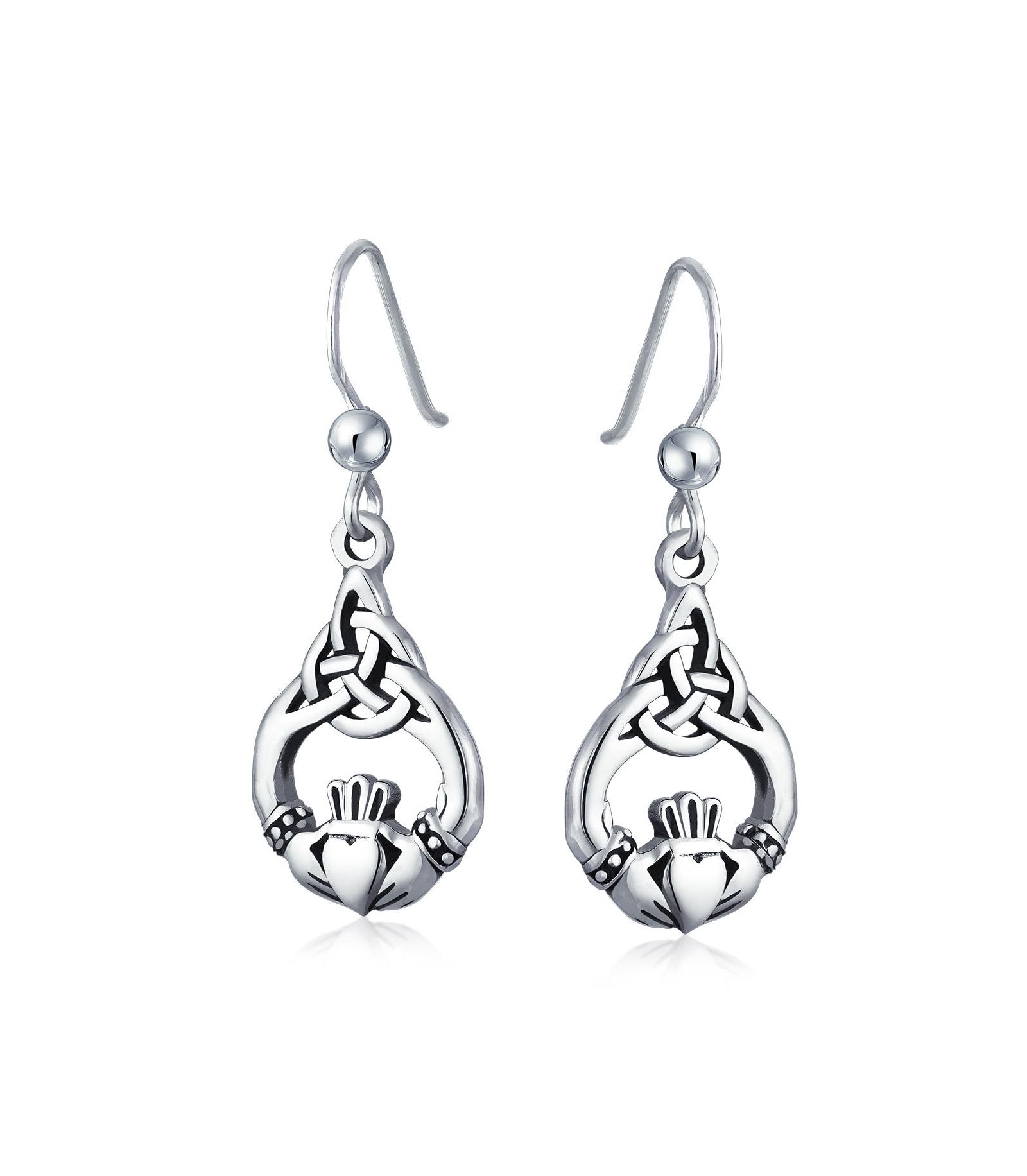 Серьги Bling Jewelry Friendship Love Symbol Celtic Claddagh Heart Dangle Oxidized.925 Sterling Silver