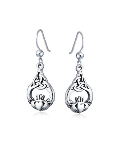 Серьги Bling Jewelry Friendship Love Symbol Celtic Claddagh Heart Dangle Oxidized.925 Sterling Silver