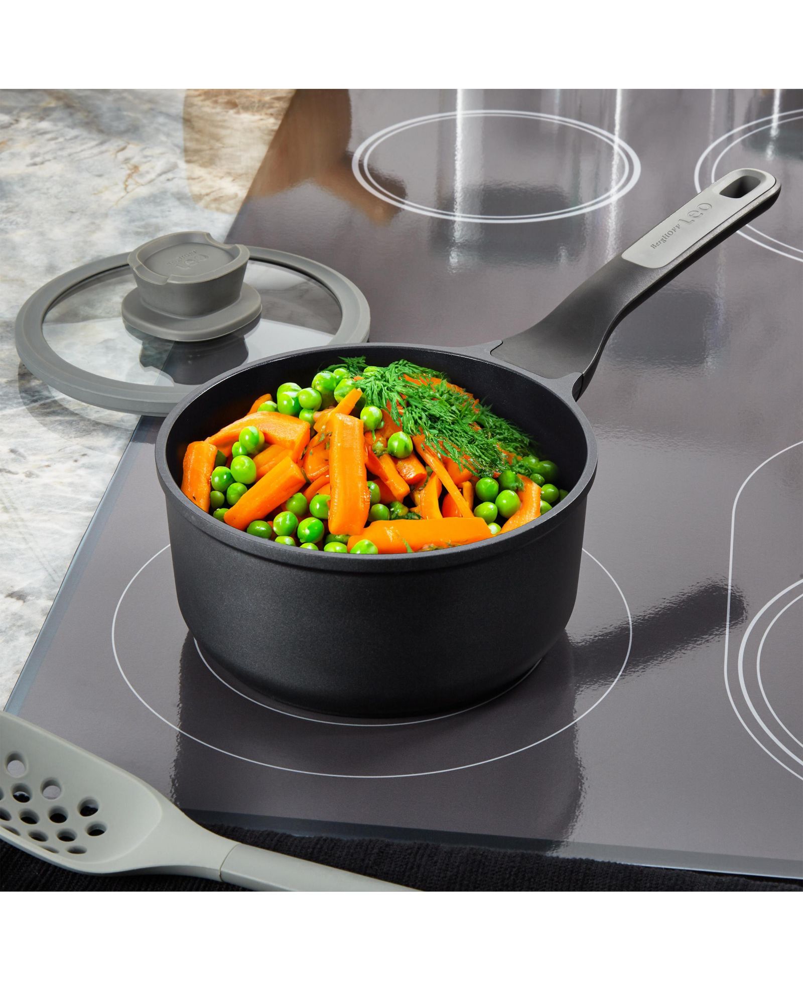BergHOFF Leo Stone+ Nonstick Ceramic 7" Sauce Pan with Lid, 2.1qt