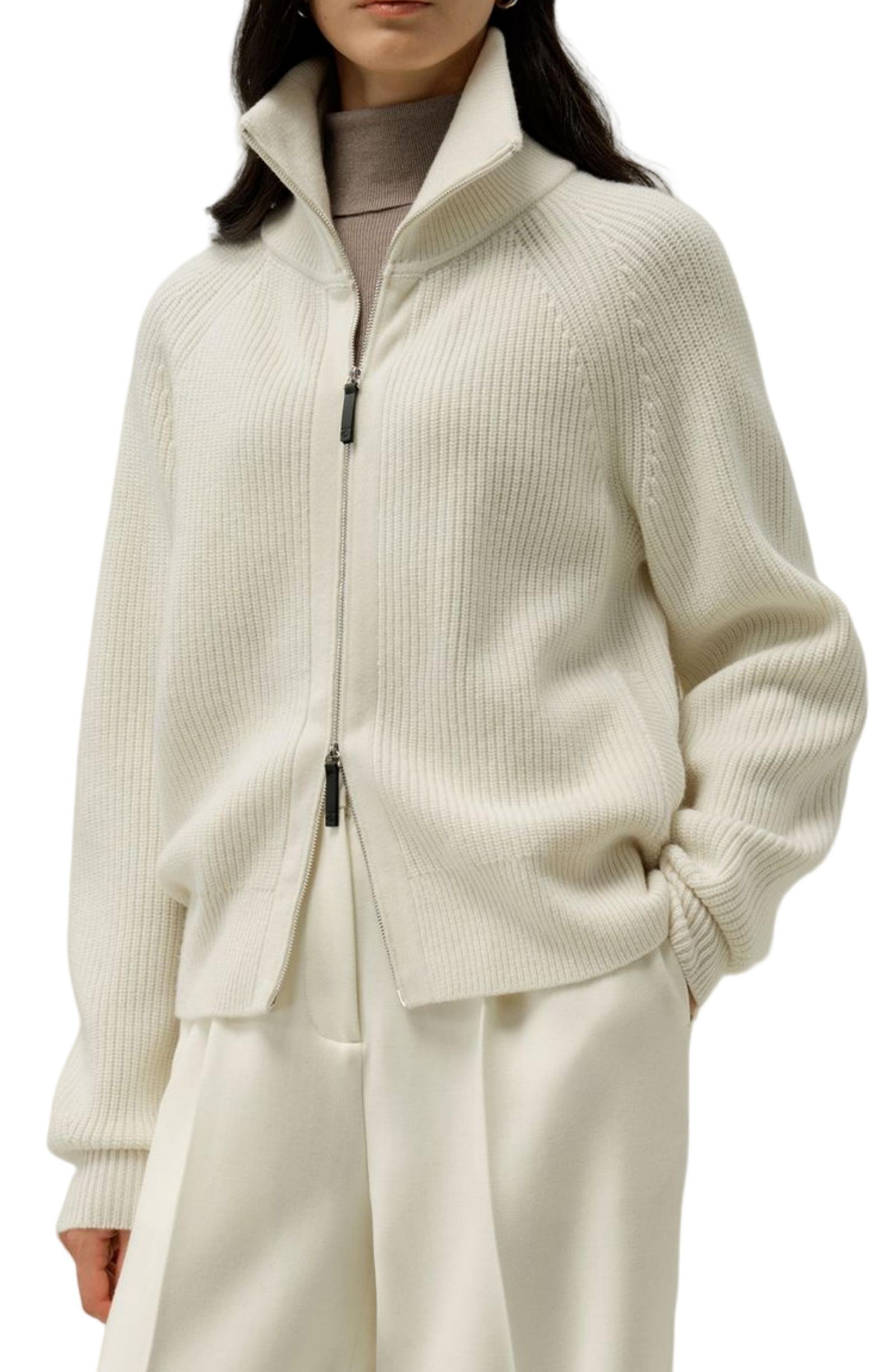 Женский кардиган LILYSILK Ribbed-knit Turtleneck Zip
