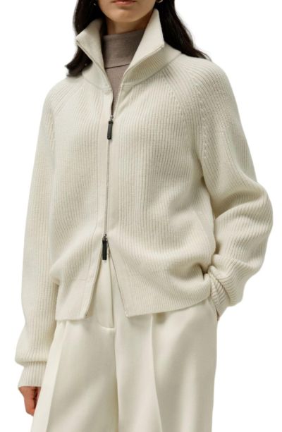 LILYSILK Women's Ribbed-knit Turtleneck Zip Cardigan