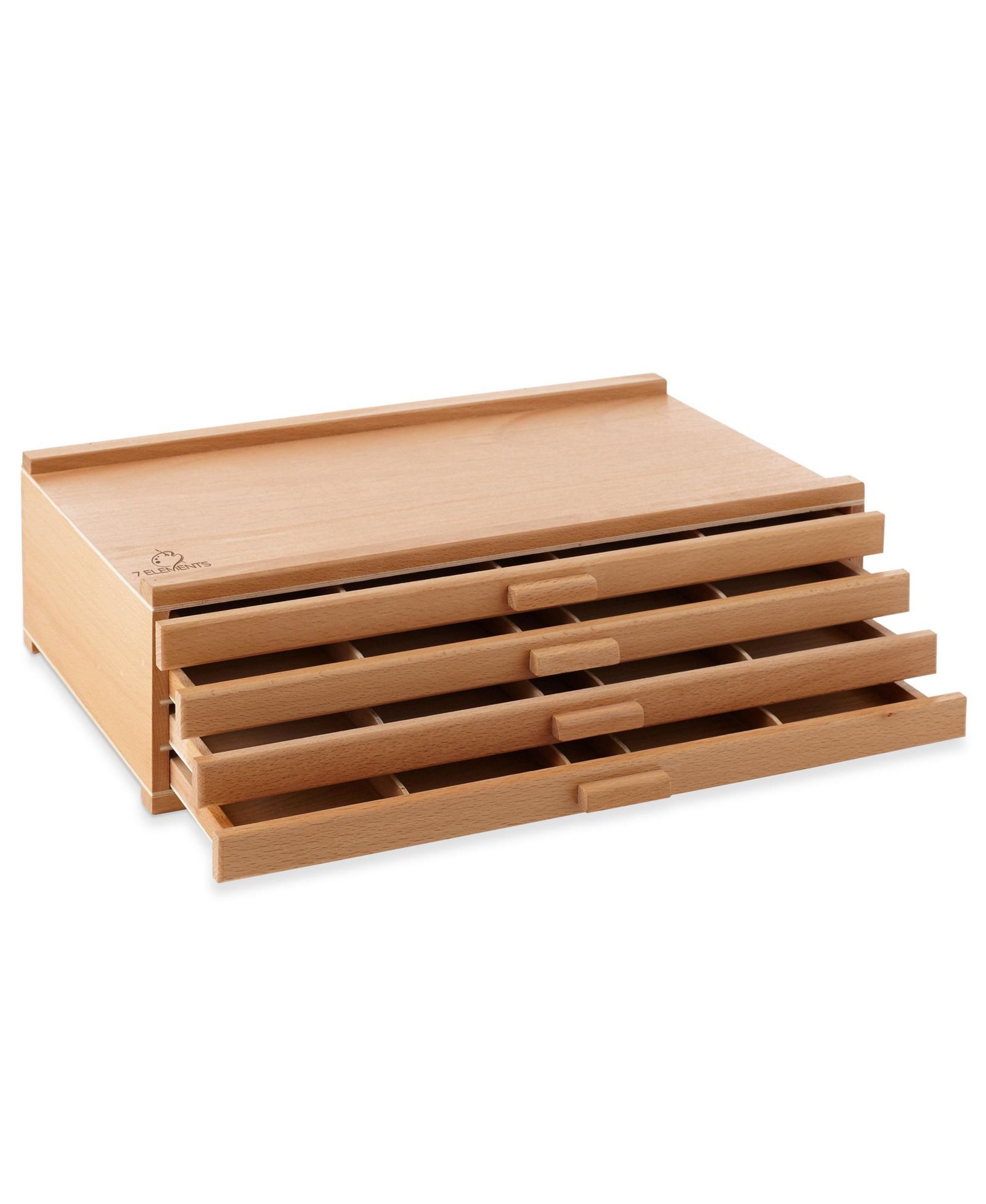7 Elements 4 Drawer Wooden Artist Storage Supply Box for Pastels, Pencils, Pens, Markers, Brushes and Tools