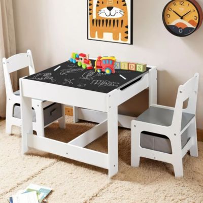 Kinder King 3-in-1 Kids Table with 2 Chairs, Storage and Removable Chalkboard Top