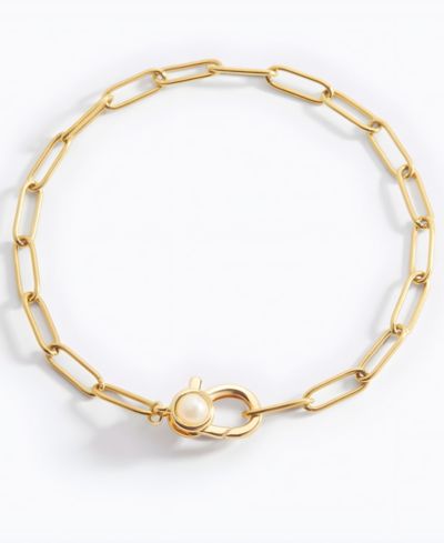 Mint & Lily Paperclip Bracelet with Pearl Accent