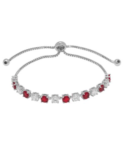 Macy's Lab Grown White Sapphire (2.38 ct. t.w.) & Lab Grown Ruby (2.38 ct. t.w.) Bracelet in Sterling Silver (Also Available in Lab Grown Blue Sapphire & Lab Grown White Sapphire)