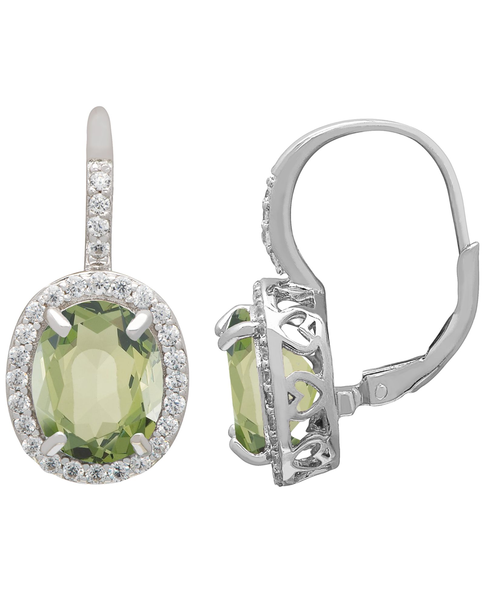 Серьги Macy's Green Amethyst (4.8 ct. t.w.) & White Topaz (0.56 ct. t.w.) в серебре Sterling Silver