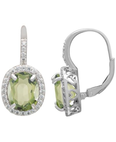 Серьги Macy's Green Amethyst (4.8 ct. t.w.) & White Topaz (0.56 ct. t.w.) в серебре Sterling Silver