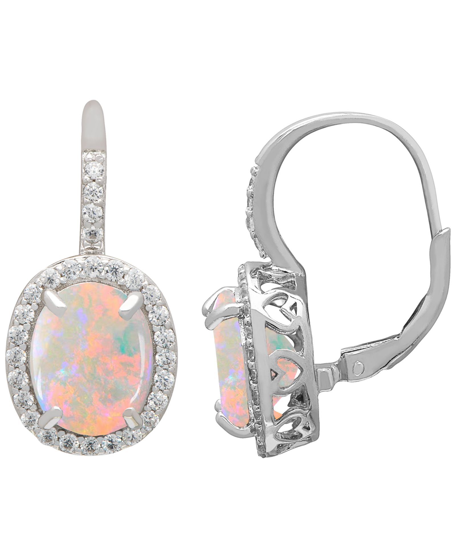 Серьги Macy's с выращенным опалом (3 ct. t.w.) и выращенным белым сапфиром (0.56 ct. t.w.) в стерлинговом серебре