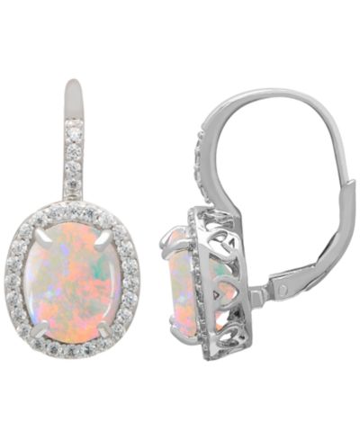 Серьги Macy's с выращенным опалом (3 ct. t.w.) и выращенным белым сапфиром (0.56 ct. t.w.) в стерлинговом серебре