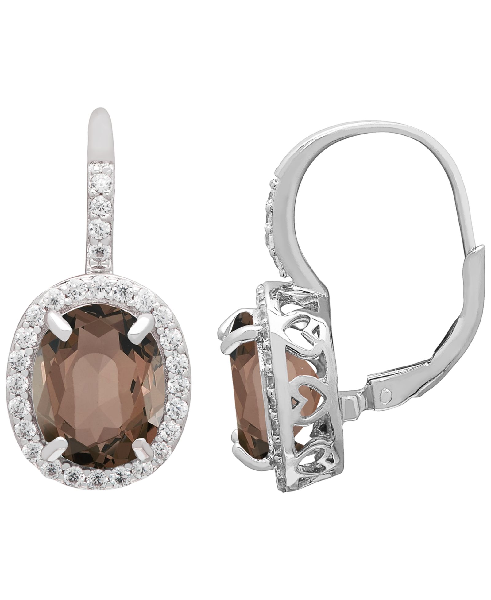 Серьги из стерлингового серебра с дымчатым топазом (7 ct. t.w.) и белым топазом (0.56 ct. t.w.)