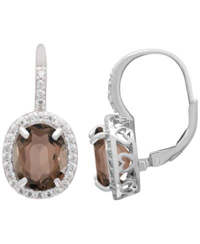 Серьги из стерлингового серебра с дымчатым топазом (7 ct. t.w.) и белым топазом (0.56 ct. t.w.)