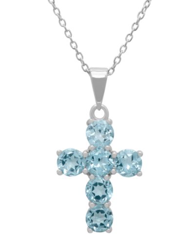 Подвеска с крестом с синим топазом (3.36 ct. t.w.) из стерлингового серебра