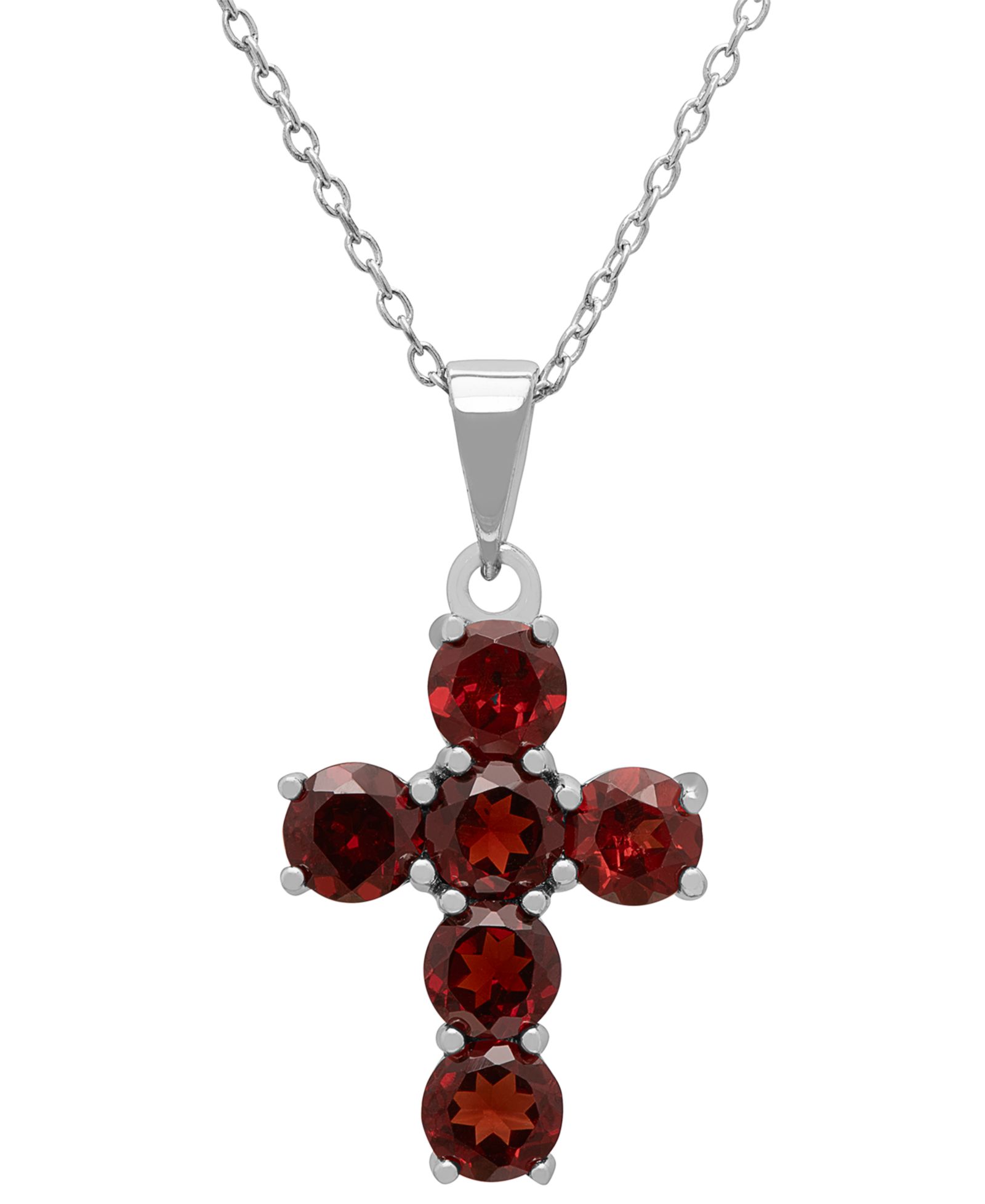 Macy's Garnet (3.60 ct. t.w.) Cross Pendant Necklace in Sterling Silver