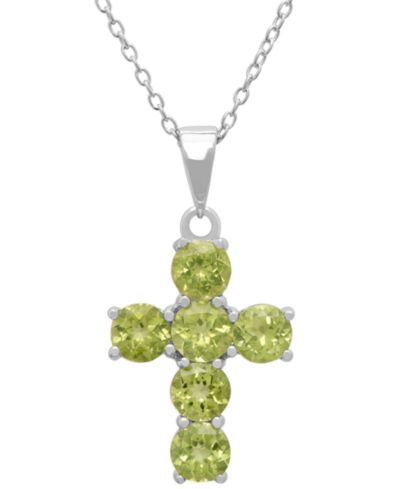 Macy's Peridot (3 ct. t.w.) Cross Pendant Necklace in Sterling Silver