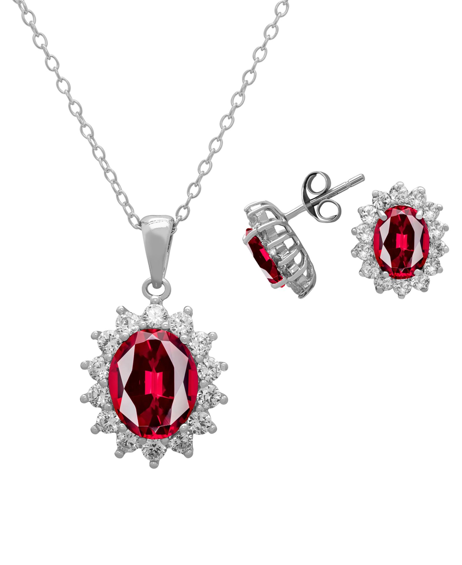Macy's 2-Piece Lab Grown White Sapphire (6.32 ct. t.w.) Pendant Necklace and Earrings Set in Sterling Silver (Also Available in Lab Grown Ruby)