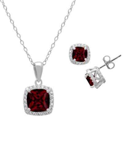Macy's 2-Piece Garnet (1.75 ct. t.w.) & White Topaz (0.64 ct. t.w.) Pendant Necklace and Earrings Set in Sterling Silver