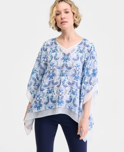 JM Collection Women's Printed Layered Poncho Top, Macy's Exclusive