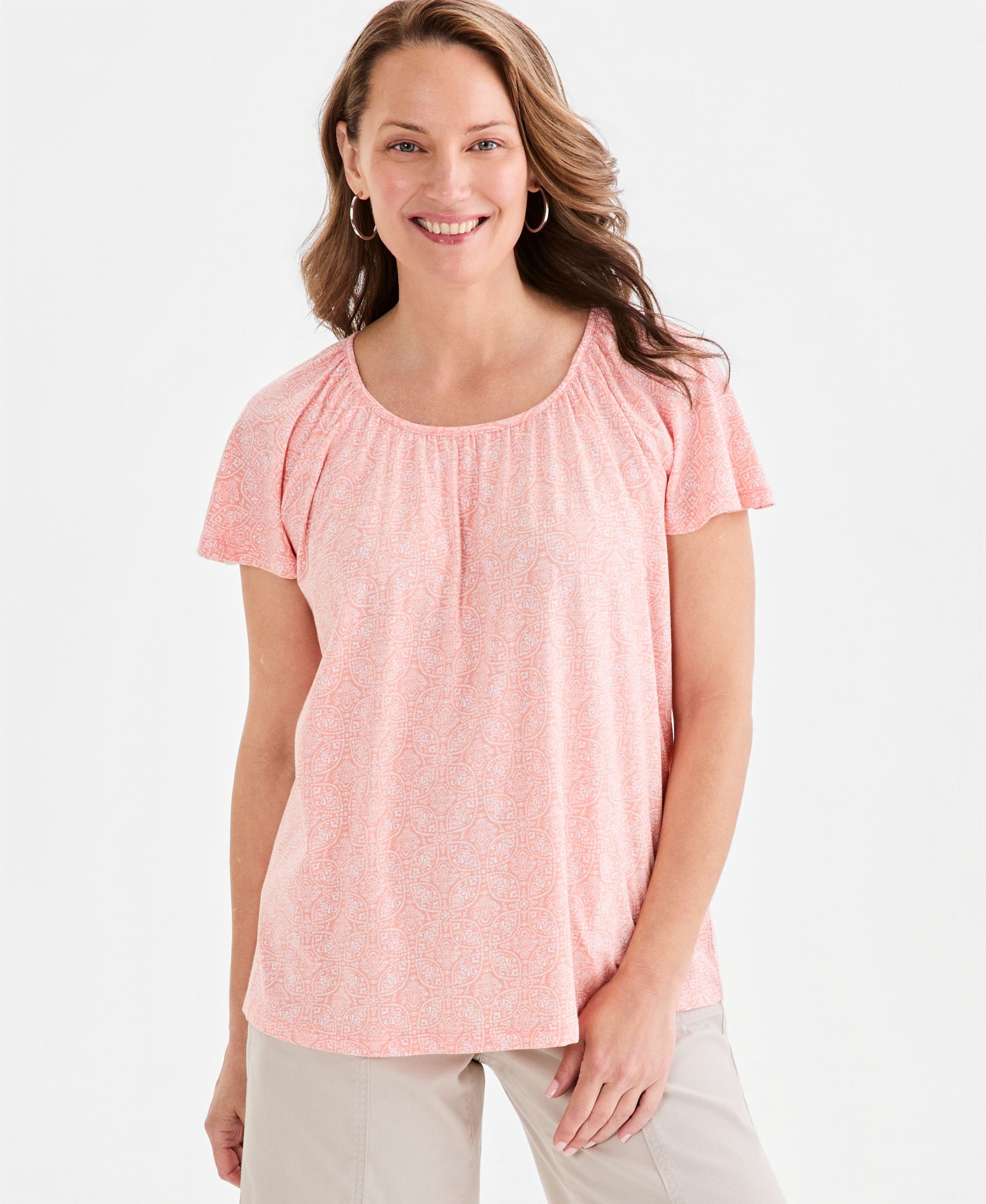 Style & Co Petite Flutter Short-Sleeve Clover Coin Top, Macy's Exclusive