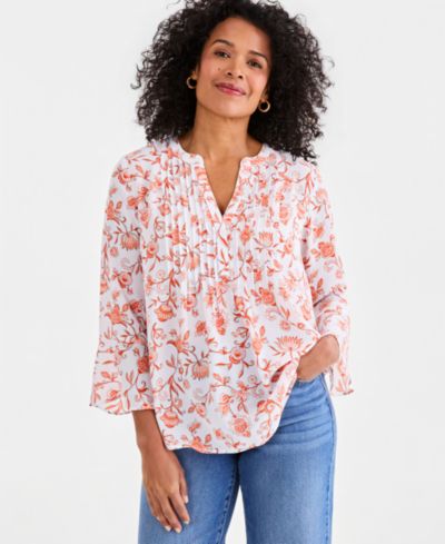 Style & Co Женский Printed Pintuck Ruffle Sleeve Top