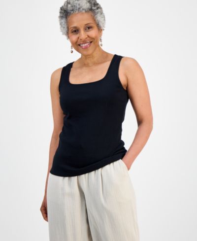 Style & Co Petite Square Neck Cotton Tank Top, Macy's Exclusive