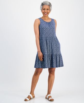 Style & Co Petite Printed Round-Neck Tiered Tank Dress, Macy's Exclusive
