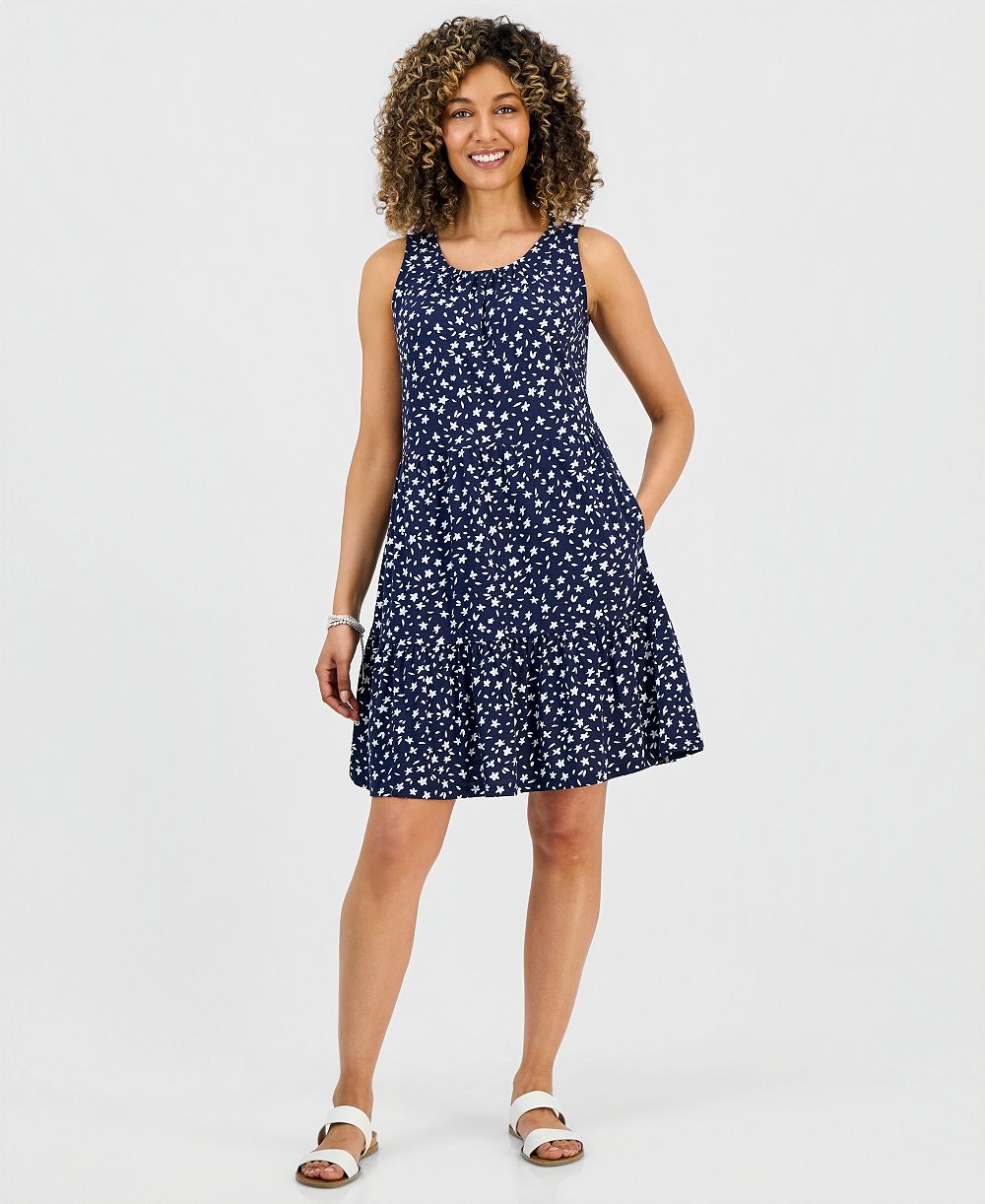Платье-майка Style & Co Petite Printed Round-Neck Tiered