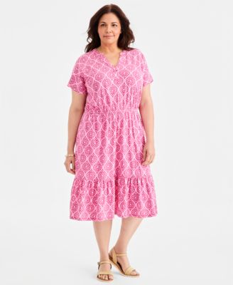 Style & Co Plus Size Printed Split-Neck Tiered Midi Dress, Macy's Exclusive