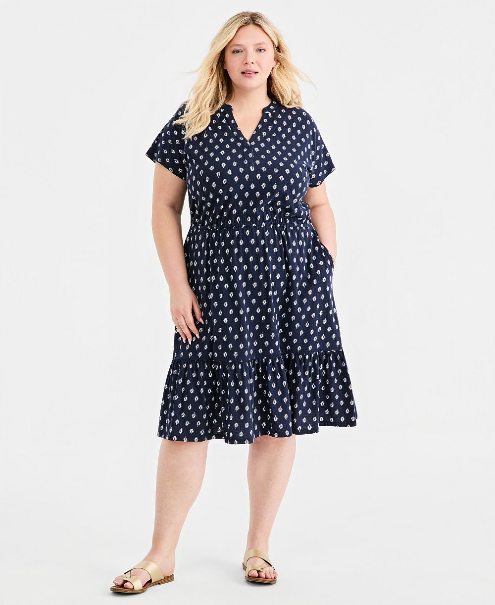 Женское миди-платье Plus Size Style & Co с принтом и многослойным подолом