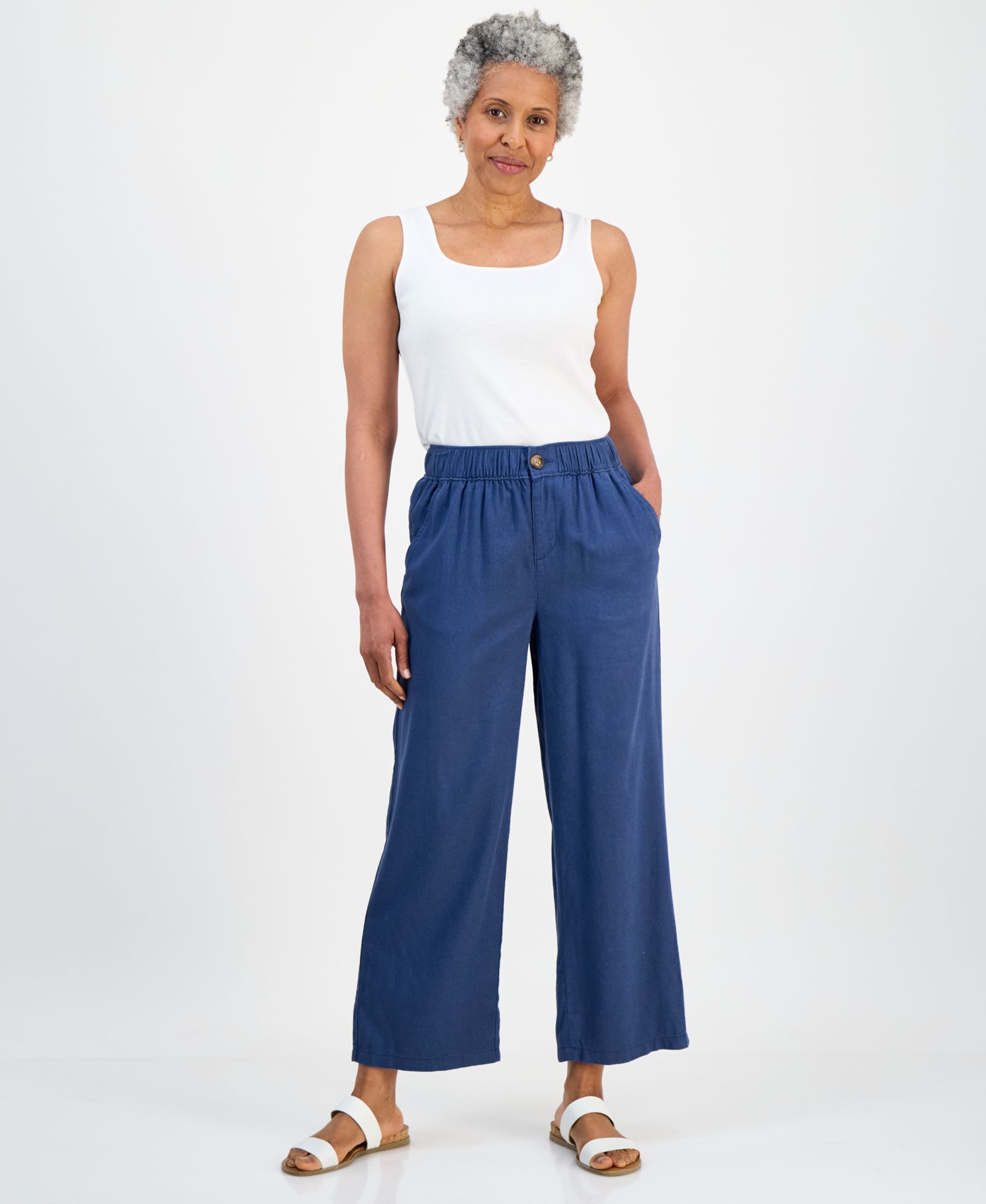 Брюки Style & Co Petite Linen Blend Button-Front Wide-Leg