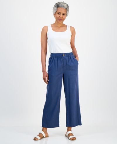 Style & Co Petite Linen Blend Button-Front Wide-Leg Pants, Macy's Exclusive