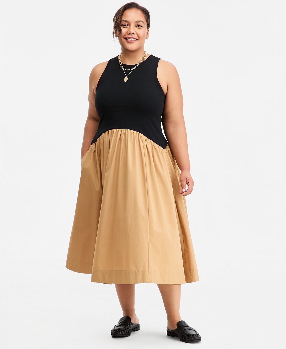 Женское миди-платье On 34th Plus Size Curved-Waist Mixed-Media Midi Dress