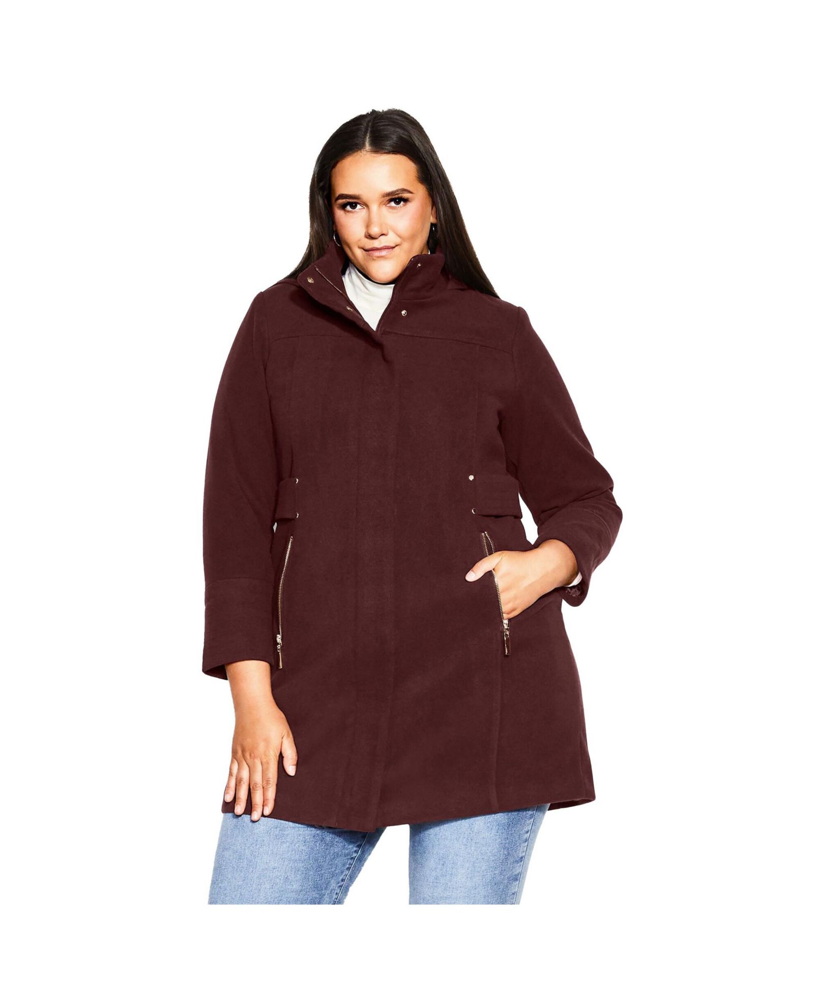 Avenue Women's Plus Size Faux Wool Plain Coat
