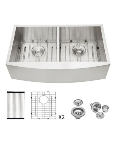 flynama 33x20x9inch Stainless Steel Farmhouse Kitchen Sink Double Bowl Apron Front 16 Gauge