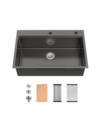 Кухонная мойка flynama 33inch Overmount Single Bowl Black 304 Stainless Steel с разделочной доской и дуршлагом